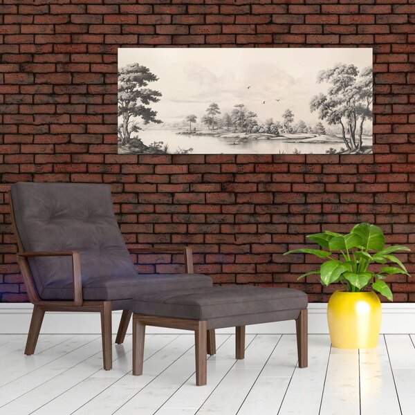 Slika - Vintage pejzažni crtež (120x50 cm)