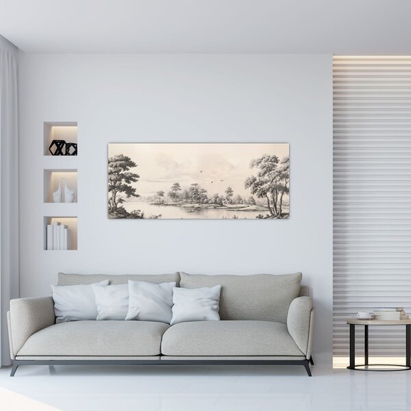 Slika - Vintage pejzažni crtež (120x50 cm)