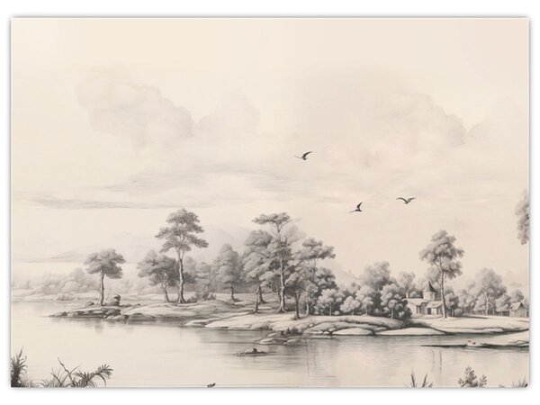 Slika - Vintage pejzažni crtež (70x50 cm)