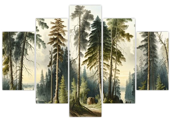 Slika - Vintage pejzaž šuma (150x105 cm)