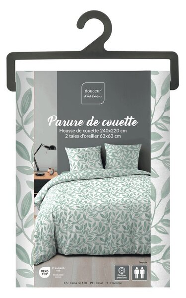 Bijela/zelena posteljina za bračni krevet/za produženi krevet od mikrovlakana 240x220 cm Sequoia – douceur d'intérieur