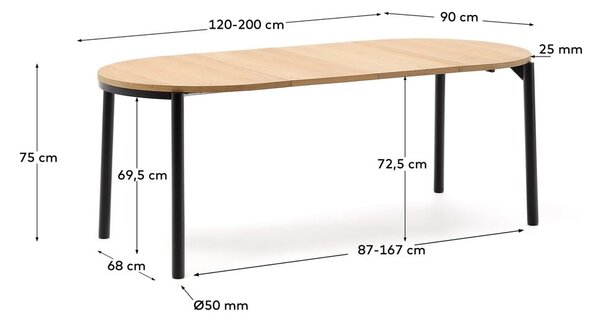 Proširiv blagovaonski stol s pločom stola u dekoru hrasta u prirodnoj boji 90x120 cm Montuiri – Kave Home