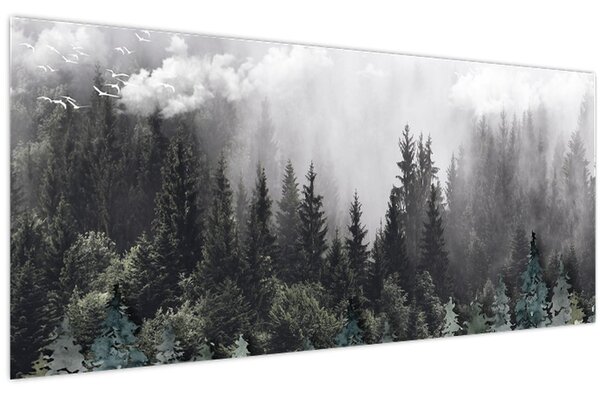 Slika - Šuma s ilustriranim elementima (120x50 cm)