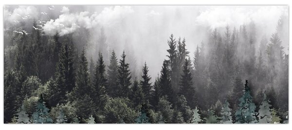 Slika - Šuma s ilustriranim elementima (120x50 cm)