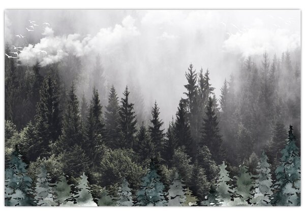 Slika - Šuma s ilustriranim elementima (90x60 cm)