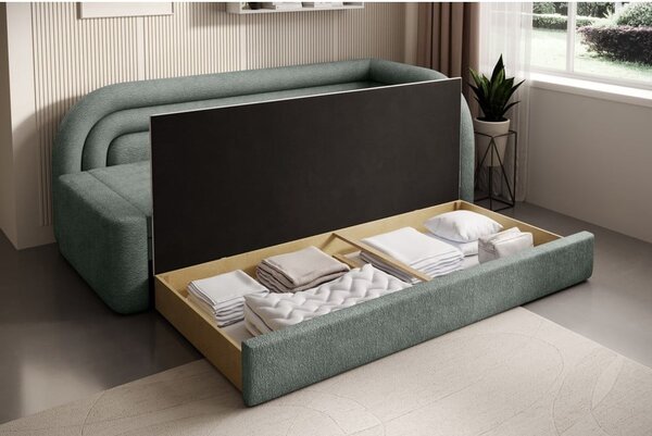 Zelena sklopiva/s prostorom za odlaganje sofa od šenila s desnim kutom 223 cm Fabillo – ELTAP