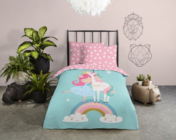 Plava/ružičasta pamučna dječja posteljina za krevet za jednu osobu 140x200 cm Heaven – Good Morning