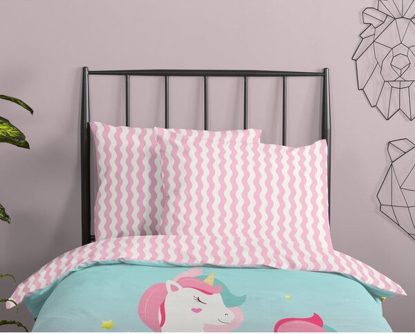 Ružičasta/tirkizna pamučna dječja posteljina za krevet za jednu osobu 140x200 cm Sweety – Good Morning