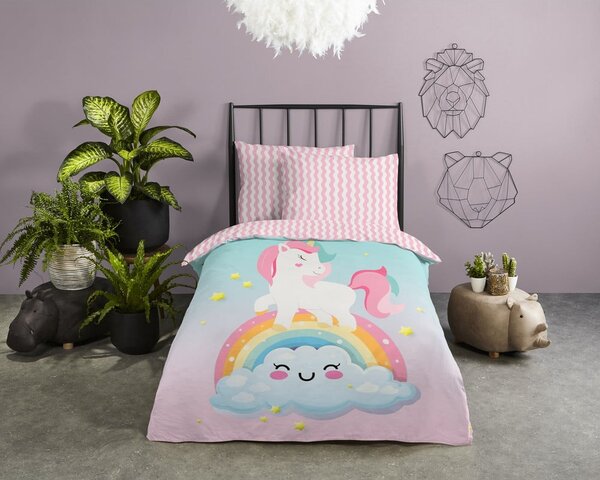Ružičasta/tirkizna pamučna dječja posteljina za krevet za jednu osobu 140x200 cm Sweety – Good Morning