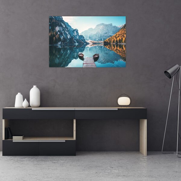 Slika - Čamci na jezeru Braies (90x60 cm)