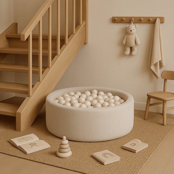 Krem bazen s lopticama od samta ø 90x30 cm Montessori – Meowbaby