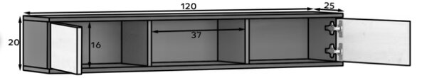 Zidna polica s ormarićima LANZZI 120 cm, crna/hrast