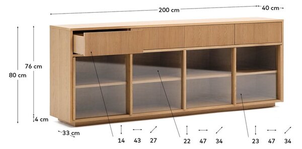 Vitrina u dekoru hrasta s kliznim vratima u prirodnoj boji 200x80x40 cm Helvine – Kave Home