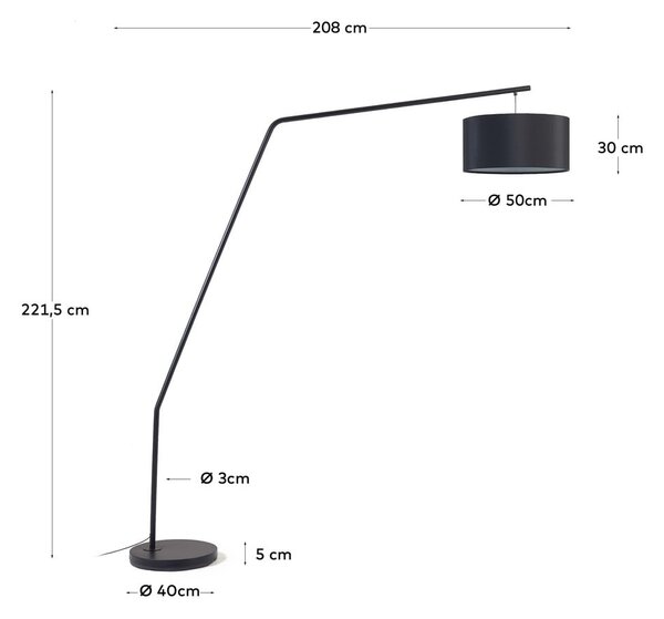 Crna stojeća svjetiljka s tekstilnim sjenilom (visina 221,5 cm) Ciana – Kave Home