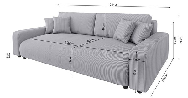 Svijetlo siva sklopiva/s prostorom za odlaganje sofa od samta 234 cm Sara – Ropez