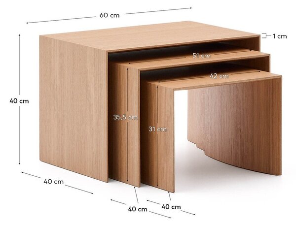 Pomoćni stolići u setu 3 kom u dekoru hrasta 40x60 cm Litto – Kave Home
