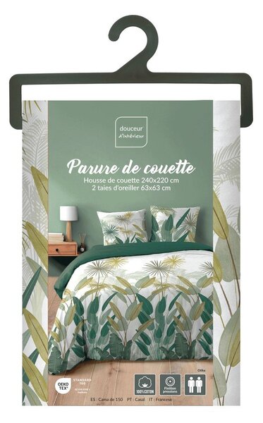 Bijela/zelena pamučna posteljina za bračni krevet/za produženi krevet 240x220 cm Otika – douceur d'intérieur