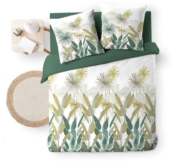 Bijela/zelena pamučna posteljina za bračni krevet/za produženi krevet 240x220 cm Otika – douceur d'intérieur
