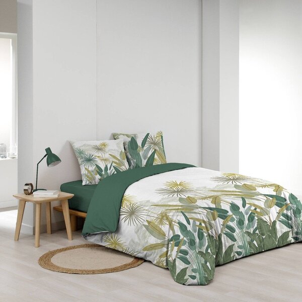Bijela/zelena pamučna posteljina za bračni krevet/za produženi krevet 240x220 cm Otika – douceur d'intérieur