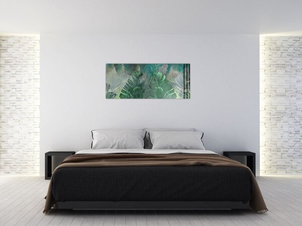 Slika - Betonska tekstura s lišćem (120x50 cm)