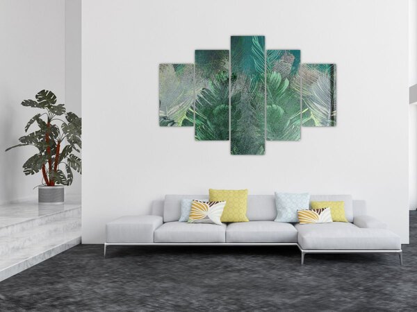 Slika - Betonska tekstura s lišćem (150x105 cm)