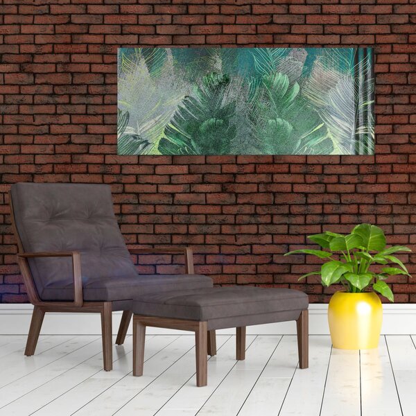 Slika - Betonska tekstura s lišćem (120x50 cm)