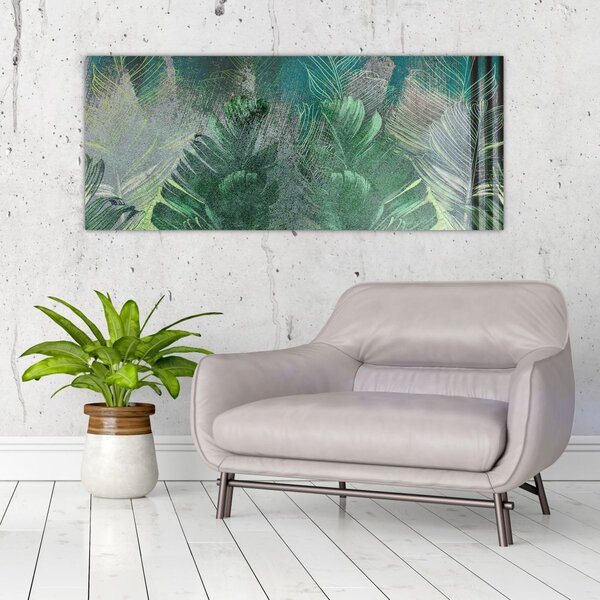 Slika - Betonska tekstura s lišćem (120x50 cm)