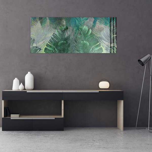 Slika - Betonska tekstura s lišćem (120x50 cm)