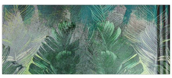 Slika - Betonska tekstura s lišćem (120x50 cm)