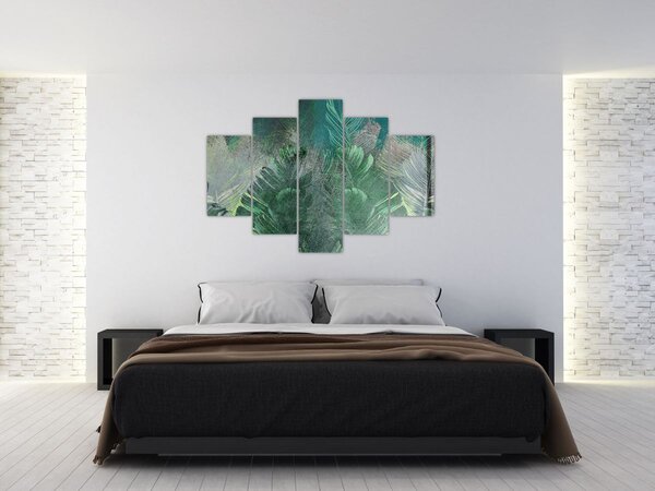 Slika - Betonska tekstura s lišćem (150x105 cm)