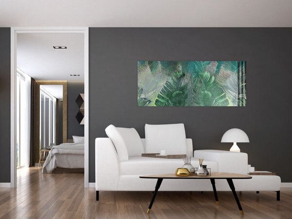 Slika - Betonska tekstura s lišćem (120x50 cm)