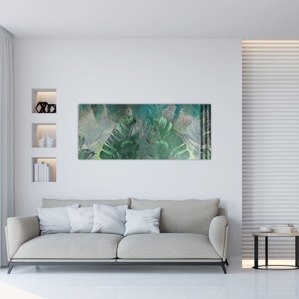 Slika - Betonska tekstura s lišćem (120x50 cm)