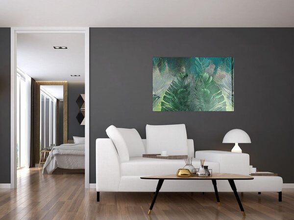 Slika - Betonska tekstura s lišćem (90x60 cm)