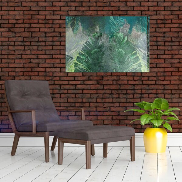Slika - Betonska tekstura s lišćem (90x60 cm)