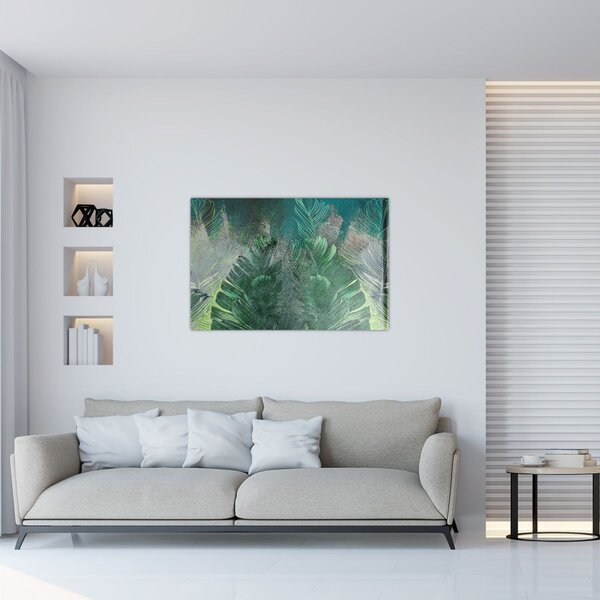 Slika - Betonska tekstura s lišćem (90x60 cm)