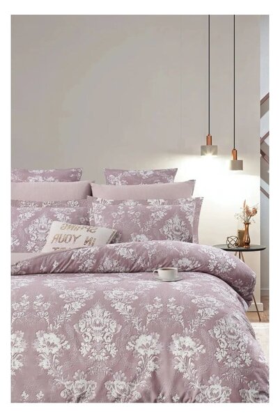 Ružičasta posteljina za bračni krevet/za produženi krevet od renforce pamuka s uključenom plahtom/4-dijelna 200x220 cm – Mila Home