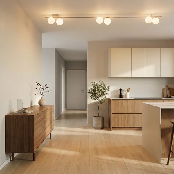 TK Lighting Imelo stropna svjetiljka, krem, 6 žarulja, staklo, duljina 200 cm, prigušiva, Bež, spavaća soba, Staklo