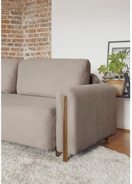 Svjetlo smeđa sklopiva/s prostorom za odlaganje sofa od samta 244 cm Arcadova – ELTAP