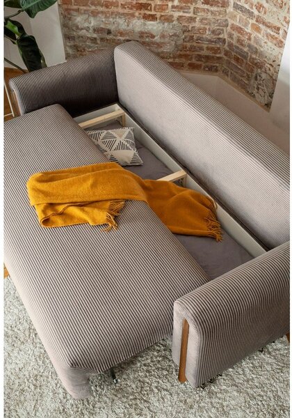 Svjetlo smeđa sklopiva/s prostorom za odlaganje sofa od samta 244 cm Arcadova – ELTAP