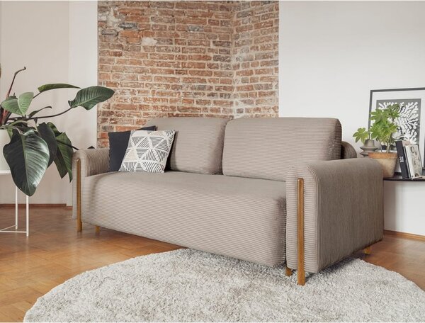 Svjetlo smeđa sklopiva/s prostorom za odlaganje sofa od samta 244 cm Arcadova – ELTAP