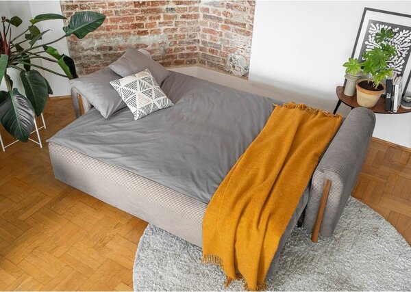 Svjetlo smeđa sklopiva/s prostorom za odlaganje sofa od samta 244 cm Arcadova – ELTAP