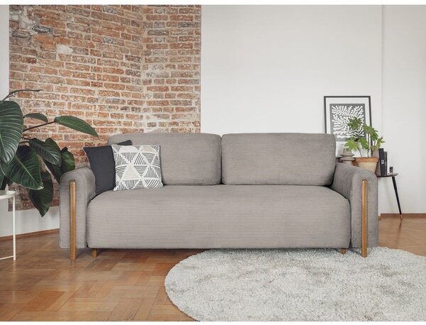 Svjetlo smeđa sklopiva/s prostorom za odlaganje sofa od samta 244 cm Arcadova – ELTAP