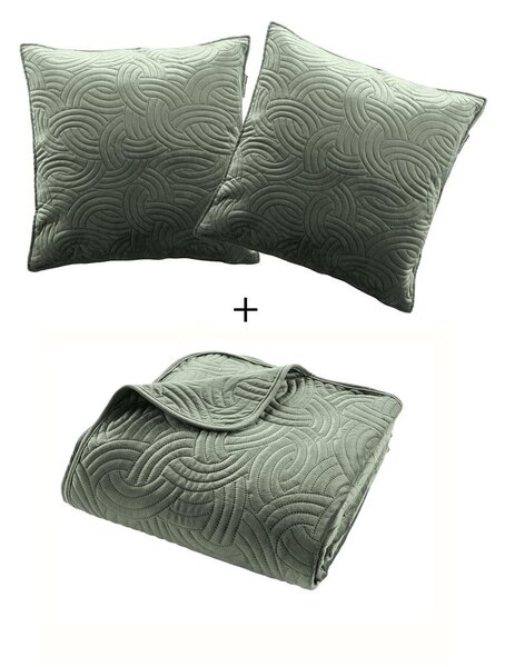 Zeleni set prekrivača i jastučnice od samta 220x240 cm Solange – douceur d'intérieur