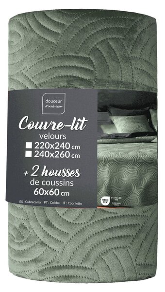 Zeleni set prekrivača i jastučnice od samta 220x240 cm Solange – douceur d'intérieur