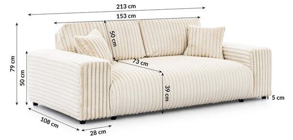 Krem sofa od samta 213 cm Justin – Ropez