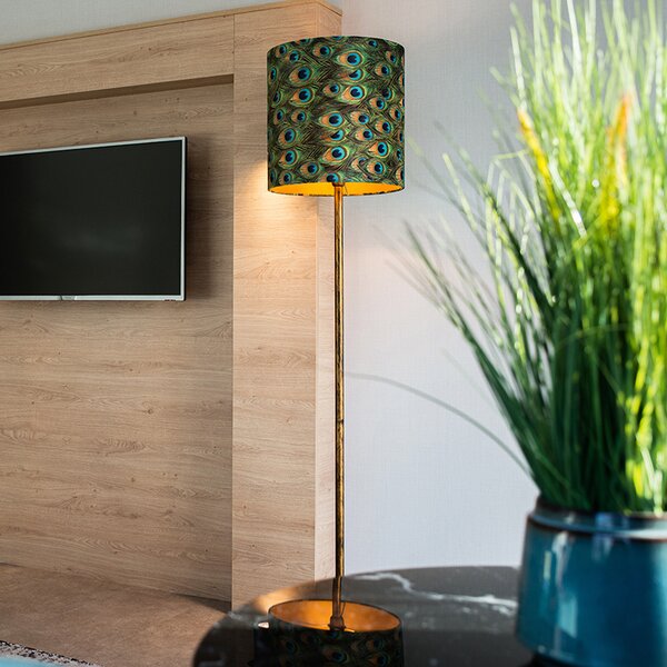 Vintage podna lampa zlatna s nijansom pauna 40 cm - Simplo
