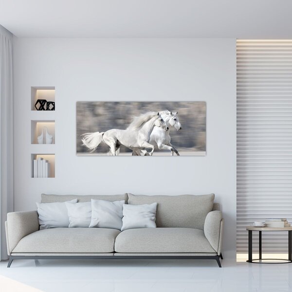 Slika - Bijeli konji zimi (120x50 cm)