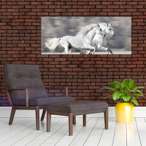 Slika - Bijeli konji zimi (120x50 cm)