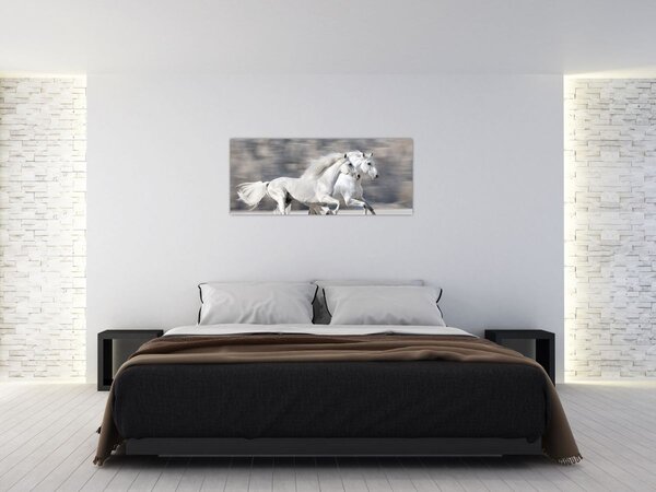 Slika - Bijeli konji zimi (120x50 cm)