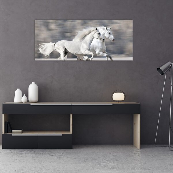 Slika - Bijeli konji zimi (120x50 cm)